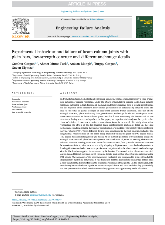 First page of “Experimental behaviour and failure of beam-column joints with plain bars, low-strength concrete and different anchorage details”