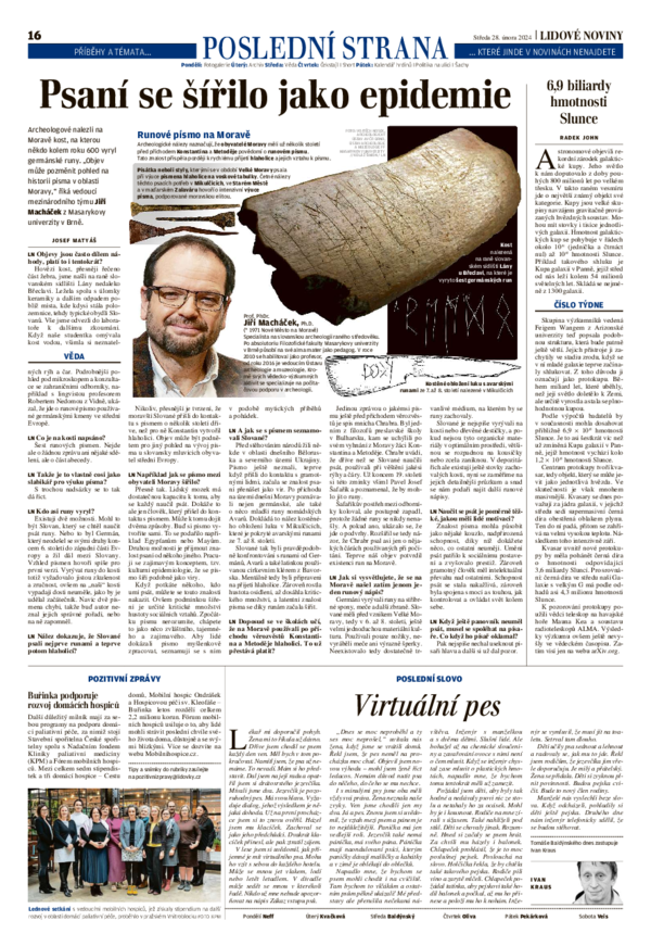 First page of “Psaní se šířilo jako epidemie - interview in the Czech newspaper”