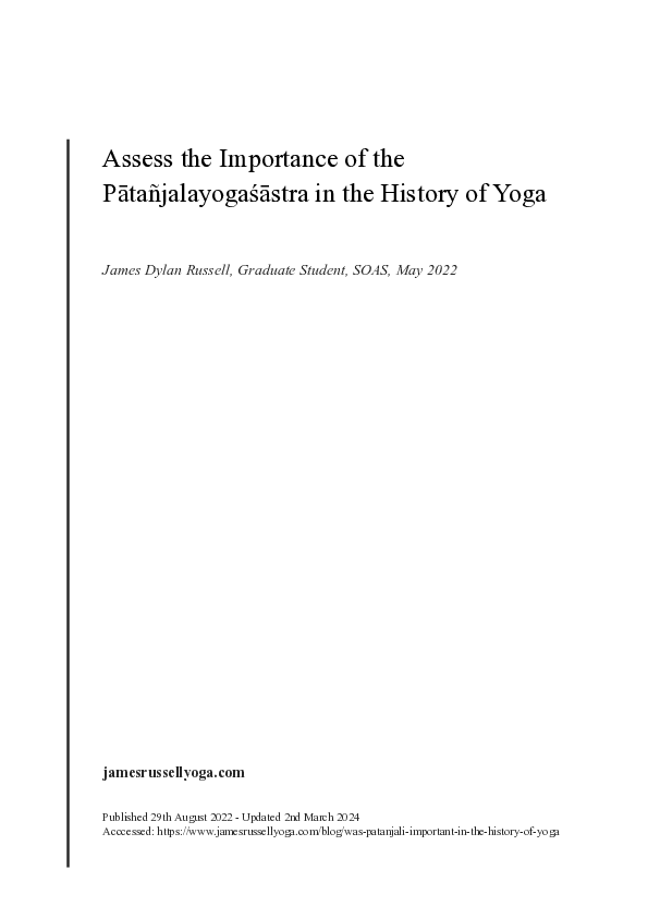 First page of “Assess the importance of the Pātañjalayogaśāstra in the history of yoga”