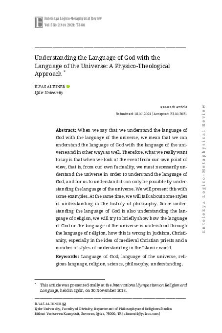 First page of “Understanding the Language of God with the Language of the Universe: A Physico-Theological Approach”