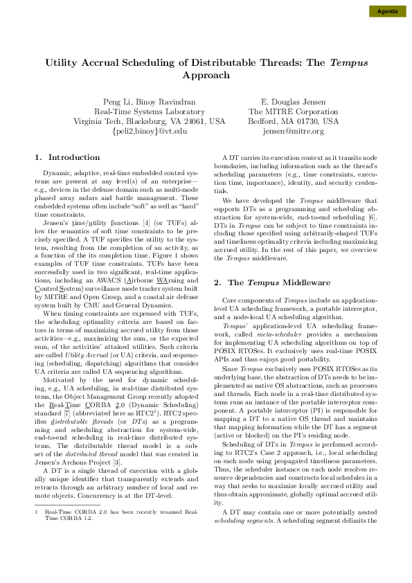 First page of “Utility Accrual Scheduling of Distributable Threads: The Tempus Approach”