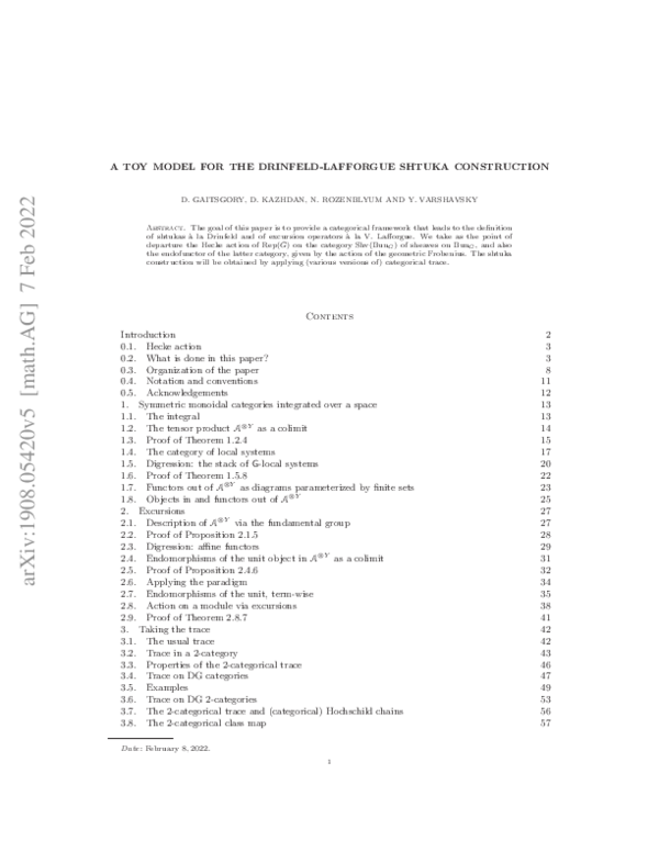 First page of “A toy model for the Drinfeld-Lafforgue shtuka construction”