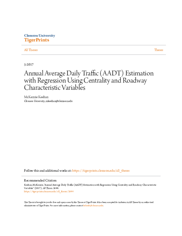 First page of “AADT Estimation with Regression Using Centrality and Roadway Characteristic Variables”