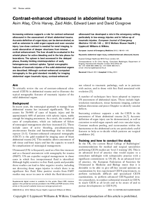 First page of “Contrast-enhanced ultrasound in abdominal trauma”