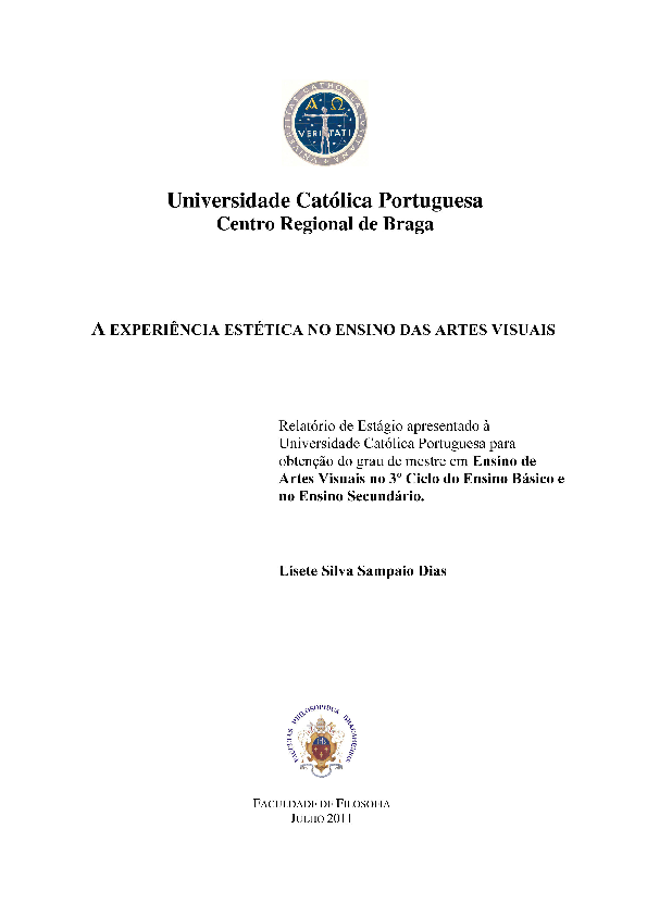 First page of “A experiência estética no ensino das artes visuais : relatório de estágio”