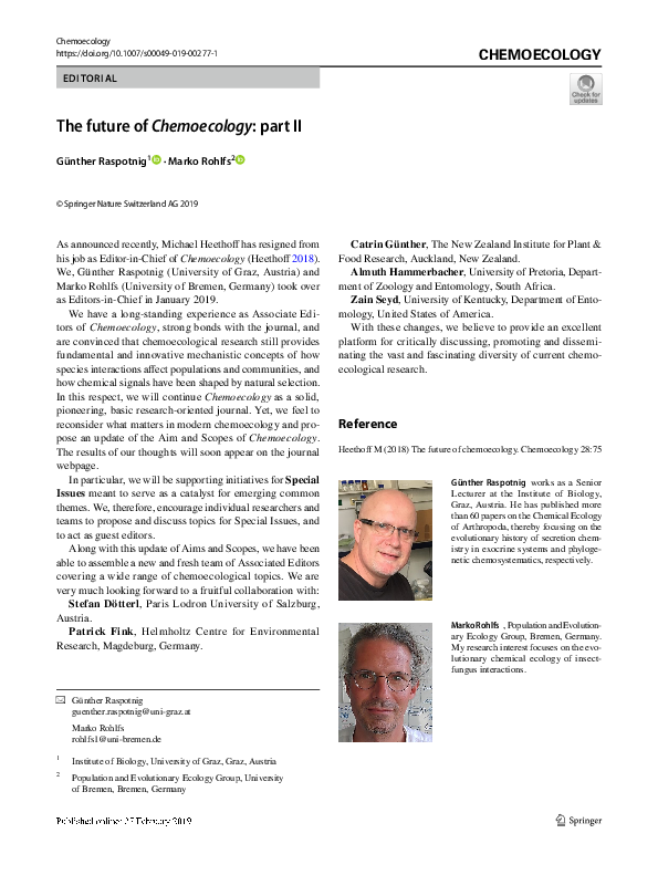 First page of “The future of Chemoecology: part II”