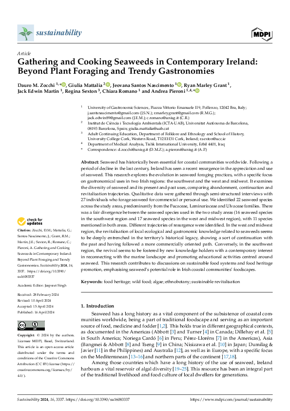 First page of “ZOCCHI ET AL. Gathering and Cooking Seaweeds in Contemporary Ireland: Beyond Plant Foraging and Trendy Gastronomies (2024)”