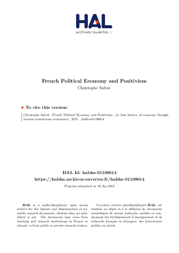 First page of “French Political Economy and Positivism”