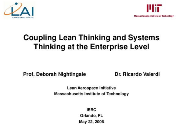 First page of “Coupling Lean Thinking and Systems Thinking at the Enterprise Level”