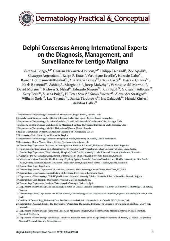 First page of “Delphi Consensus Among International Experts on the Diagnosis, Management, and Surveillance for Lentigo Maligna”