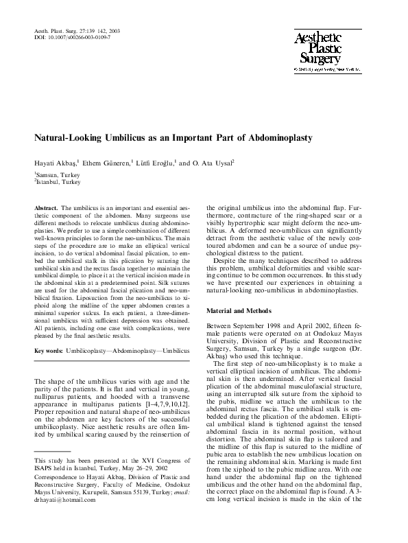 First page of “Natural-Looking Umbilicus as an Important Part of Abdominoplasty”