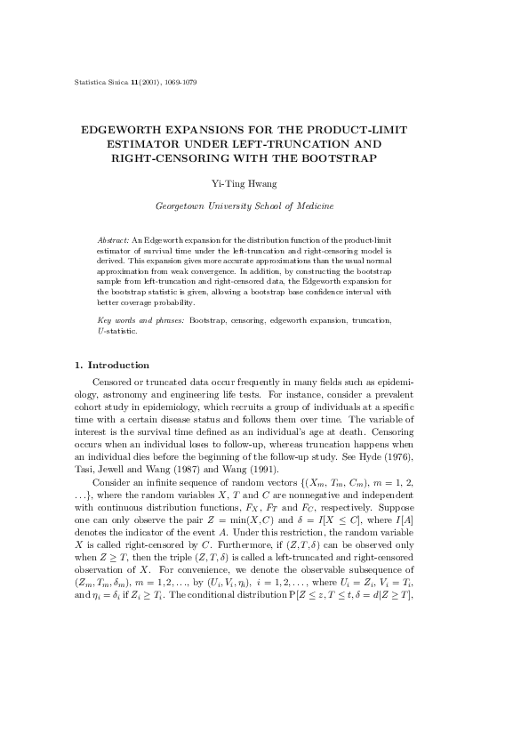 First page of “Moments of the Product-Limit Estimator Under Left-Truncation and Right-Censoring”