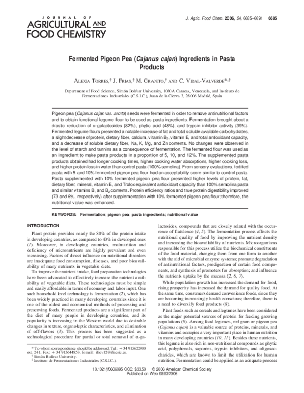 First page of “Fermented Pigeon Pea (Cajanus cajan) Ingredients in Pasta Products”