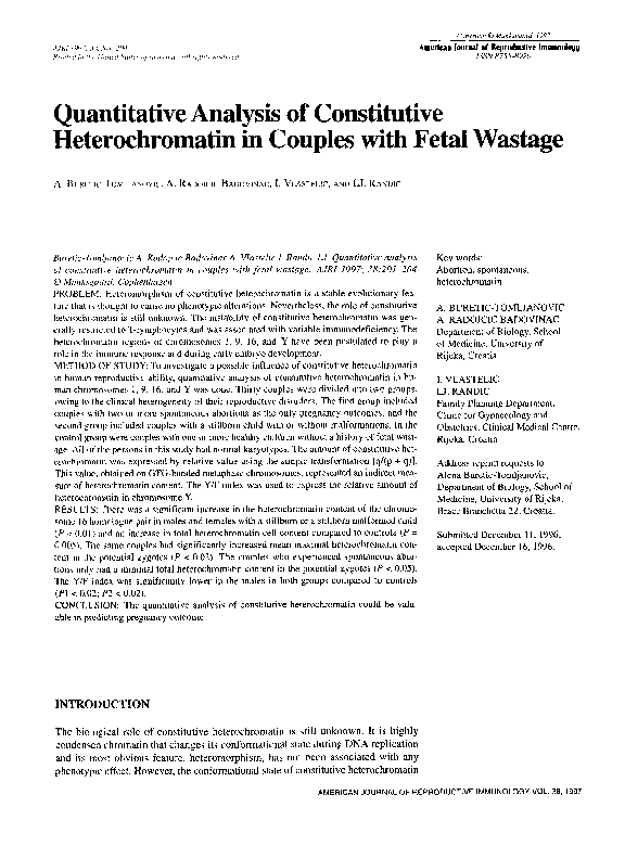 First page of “Quantitative Analysis of Constitutive Heterochromatin in Couples with Fetal Wastage”