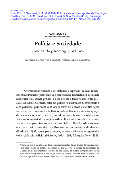 First page of “Polícia e Sociedade aportes da psicologia política”