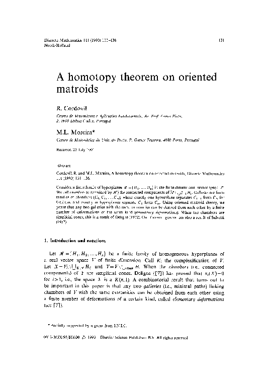 First page of “A homotopy theorem on oriented matroids”