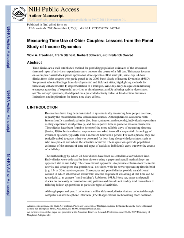 First page of “Measuring Time Use of Older Couples”