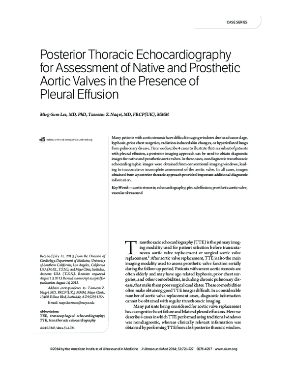 First page of “Posterior Thoracic Echocardiography for Assessment of Native and Prosthetic Aortic Valves in the Presence of Pleural Effusion”