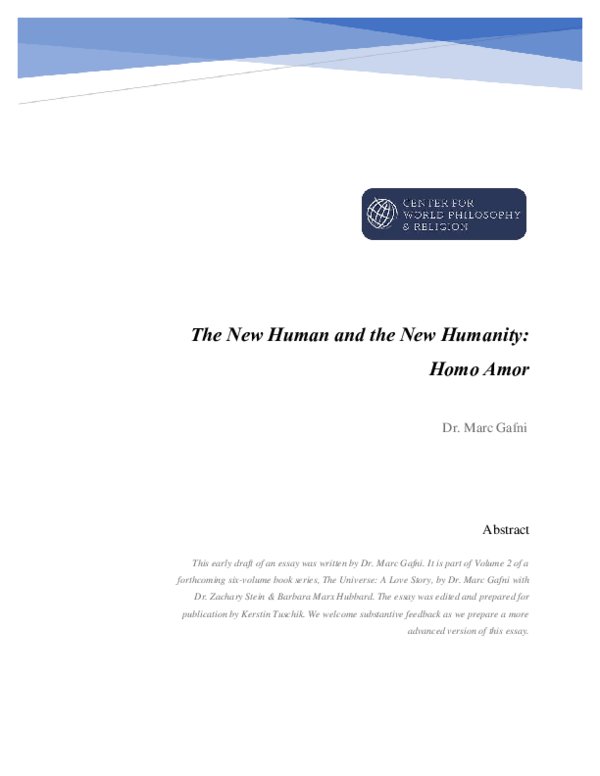 First page of “The New Human and the New Humanity: Homo Amor”