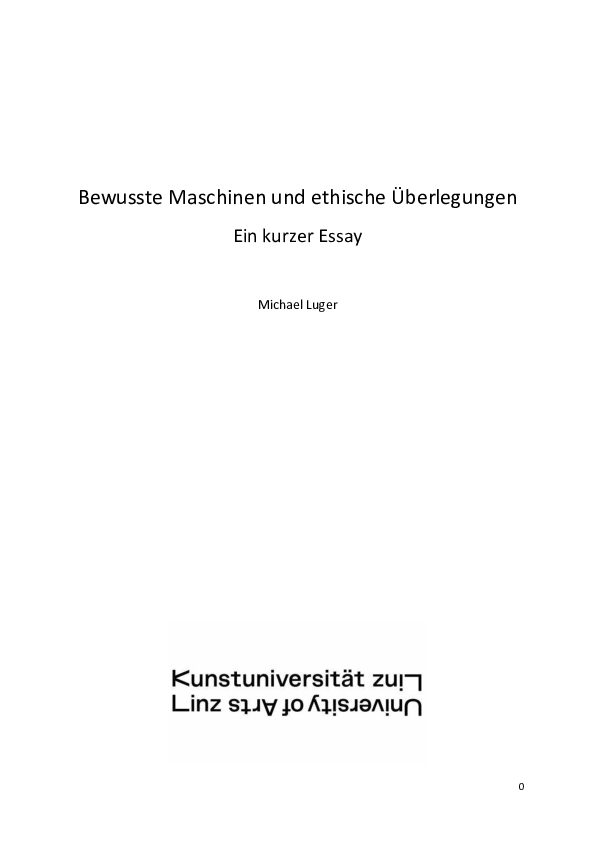 First page of “Bewusste Maschinen und ethische Überlegungen. Ein kurzer Essay”