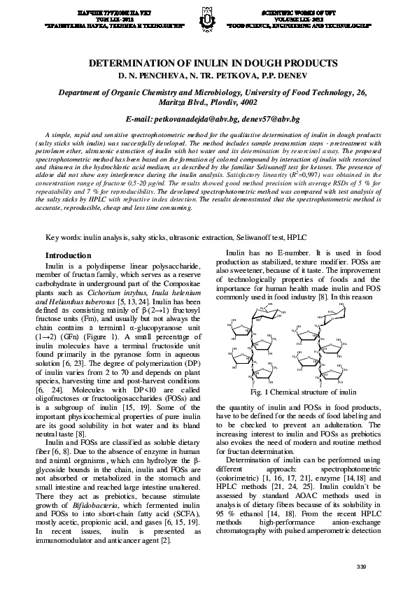 First page of “Determination of Inulin in Dough Products”