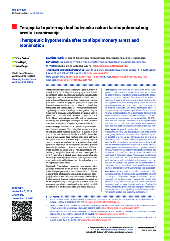 First page of “Therapeutic hypothermia after cardiopulmonary arrest and reanimation”