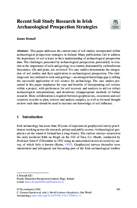 First page of “Recent Soil Study Research in Irish Archaeological Prospection Strategies”