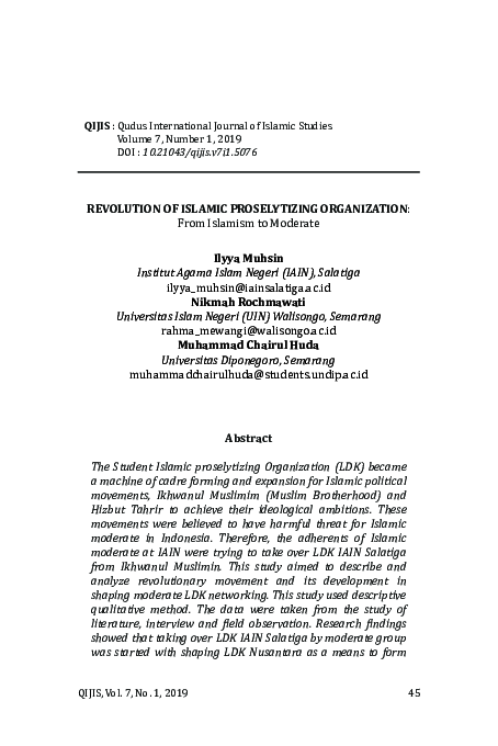 First page of “Revolution of Islamic Proselytizing Organization: From Islamism to Moderate”