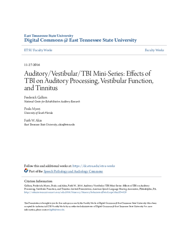 First page of “Auditory/Vestibular/TBI Mini-Series: Effects of TBI on Auditory Processing, Vestibular Function, and Tinnitus”