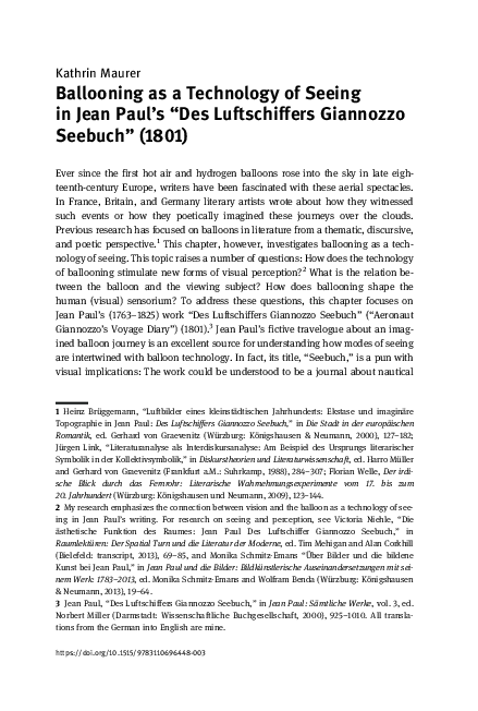 First page of “Ballooning as a Technology of Seeing in Jean Paul’s “Des Luftschiffers Giannozzo Seebuch”(1801).”