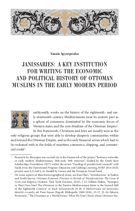 First page of ““Janissaries: A Key Institution for Writing the Economic and Political History of Ottoman Muslims in the Early Modern Period””