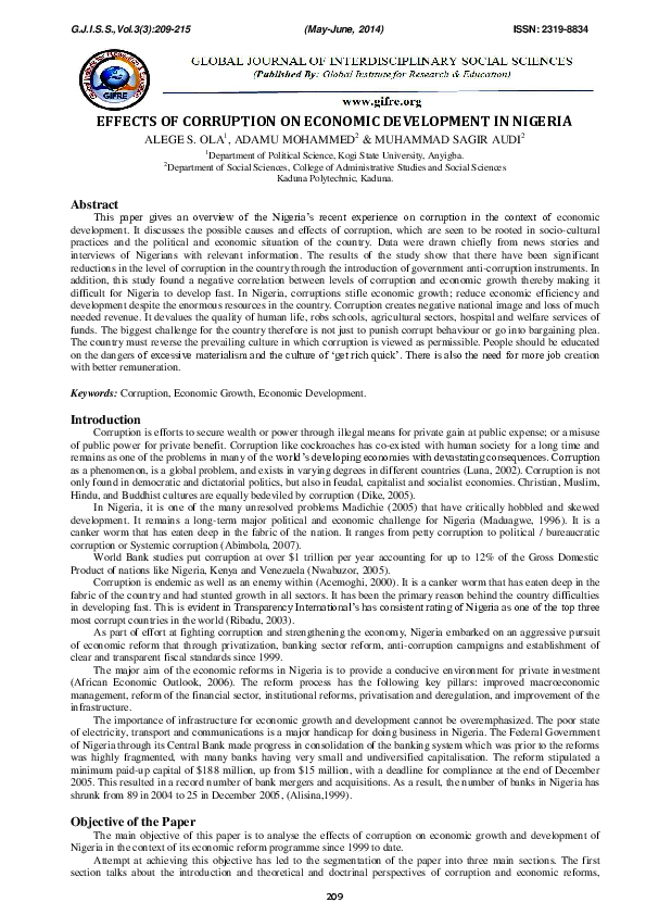 First page of “Effects of Corruption on Economic Development in Nigeria”