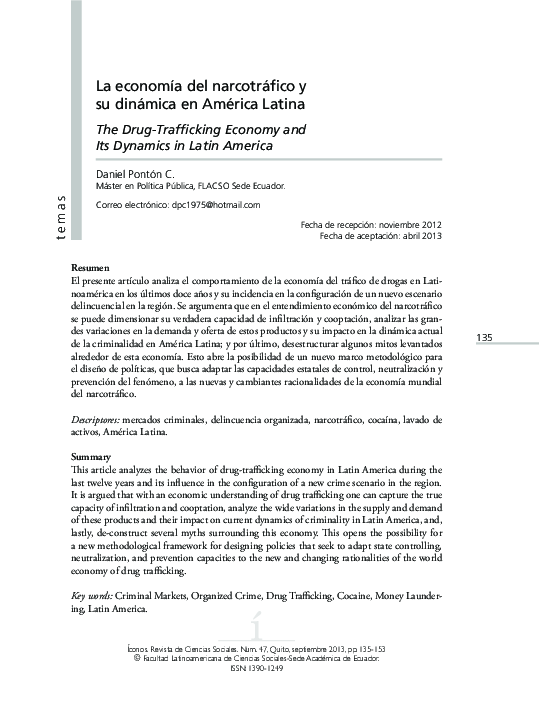 First page of “La economía del narcotráfico y su dinámica en América Latina”