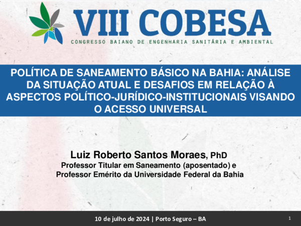 First page of “Política de saneamento básico na Bahia: análise da situação atual e desafios em relação à aspectos político-jurídico-institucionais visando o acesso universal”