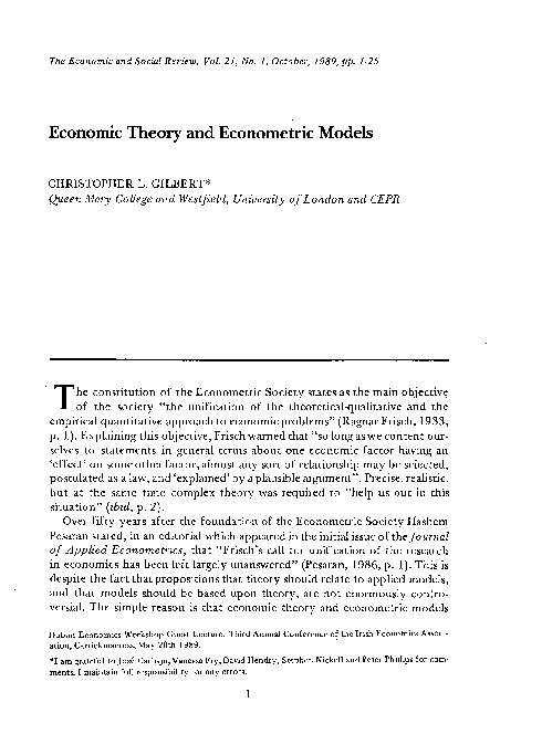 First page of “Economic theory and econometric models”