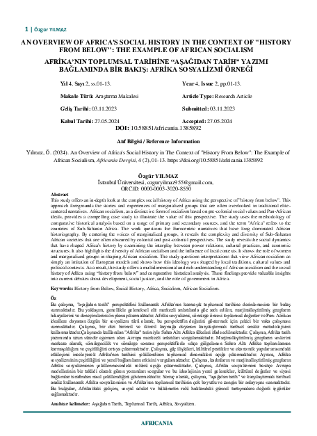 First page of “AN OVERVIEW OF AFRICA'S SOCIAL HISTORY IN THE CONTEXT OF "HISTORY FROM BELOW": THE EXAMPLE OF AFRICAN SOCIALISM”