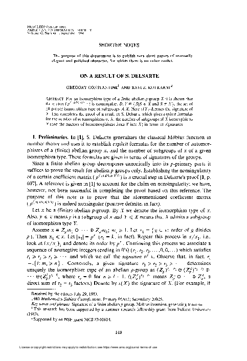 First page of “On a result of S. Delsarte”