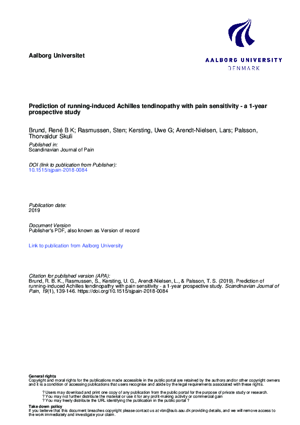 First page of “Prediction of running-induced Achilles tendinopathy with pain sensitivity – a 1-year prospective study”