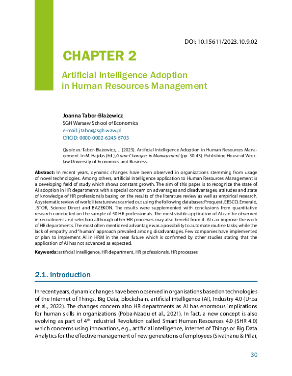 First page of “Artificial Intelligence Adoption in Human Resources Management”