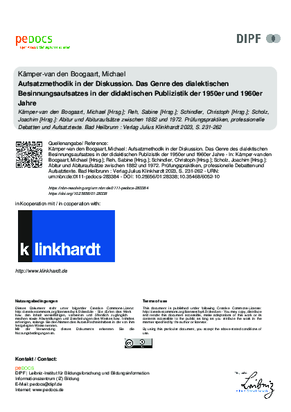 First page of “Aufsatzmethodik in der Diskussion. Das Genre des dialektischen Besinnungsaufsatzes in der didaktischen Publizistik der 1950er und 1960er Jahre”