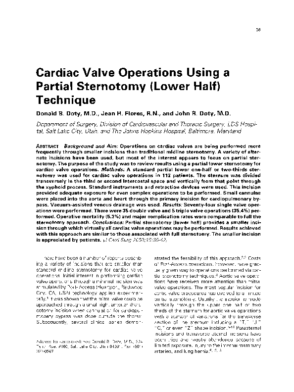 First page of “Cardiac Valve Operations Using a Partial Sternotomy (Lower Half) Technique”