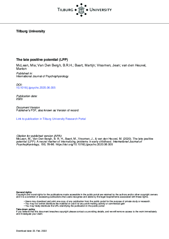 First page of “The late positive potential (LPP): A neural marker of internalizing problems in early childhood”