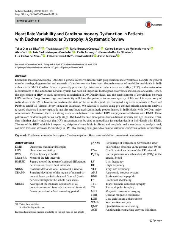 First page of “Heart Rate Variability and Cardiopulmonary Dysfunction in Patients with Duchenne Muscular Dystrophy: A Systematic Review”