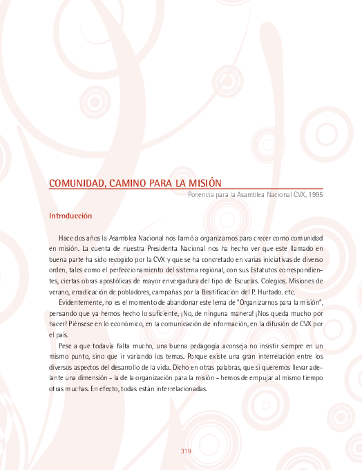 First page of “Comunidad, camino para la misión”