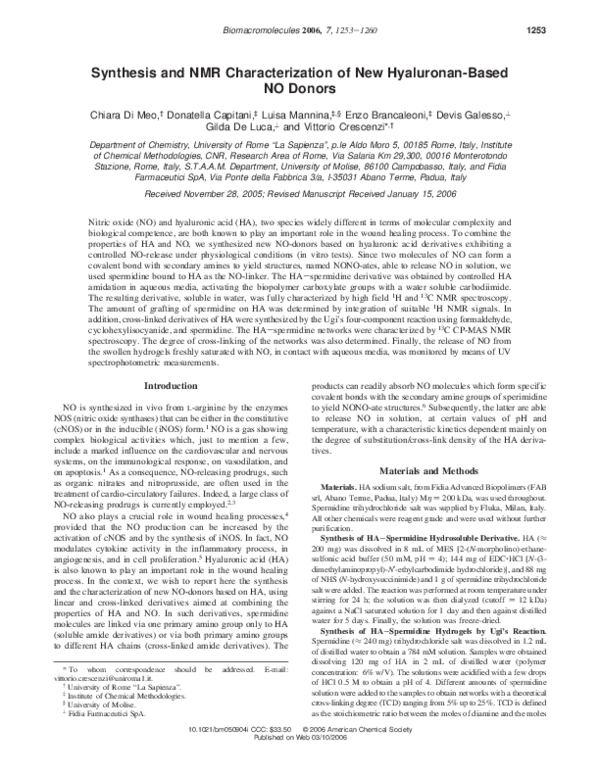 First page of “Synthesis and NMR Characterization of New Hyaluronan-Based NO Donors”