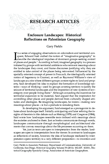 First page of “Enclosure Landscapes: Historical Reflections on Palestinian Geography”