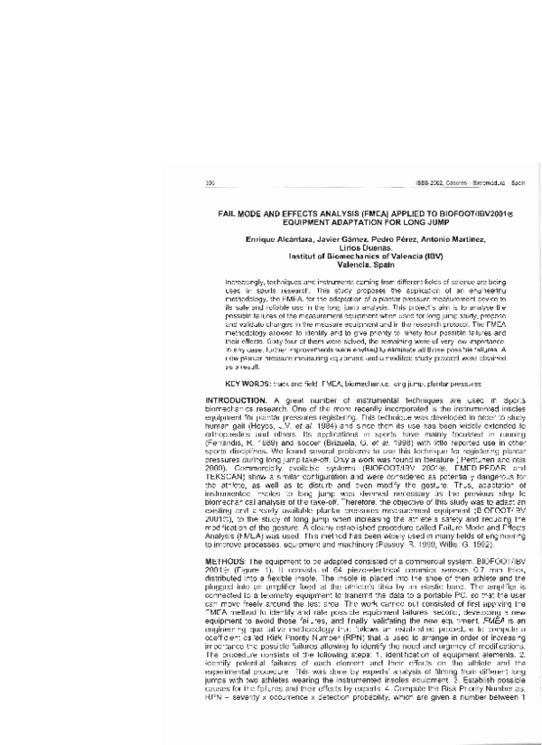 First page of “Fail Mode and Effects Analysis (Fmea) Applied to BIOFOOT/IBV2001 ® Equipment Adaptation for Long Jump”