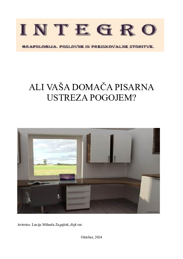 First page of “ALI VAŠA DOMAČA PISARNA USTREZA POGOJEM?”