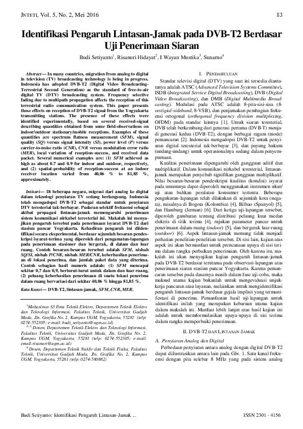 First page of “Identifikasi Pengaruh Lintasan-Jamak pada DVB-T2 Berdasar Uji Penerimaan Siaran”