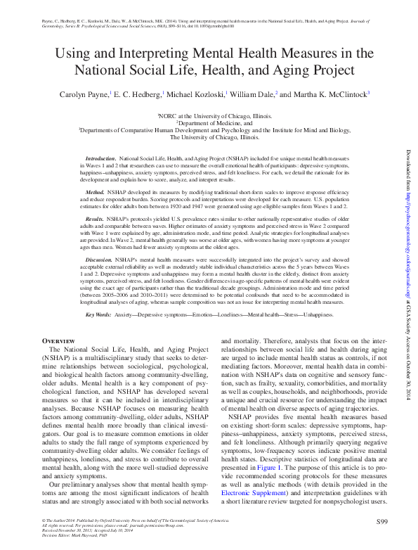 First page of “Using and interpreting mental health measures in the National Social Life, Health, and Aging Project”